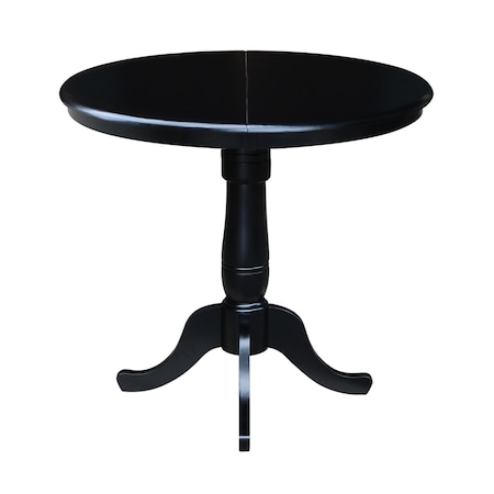 International Concepts Round 36 in Rd Top Pedestal Table, 12 in Leaf, 40.9 inH, Adjustable Height, Black, 36 W, 48 L, Wood K46-36RXT-6B-2